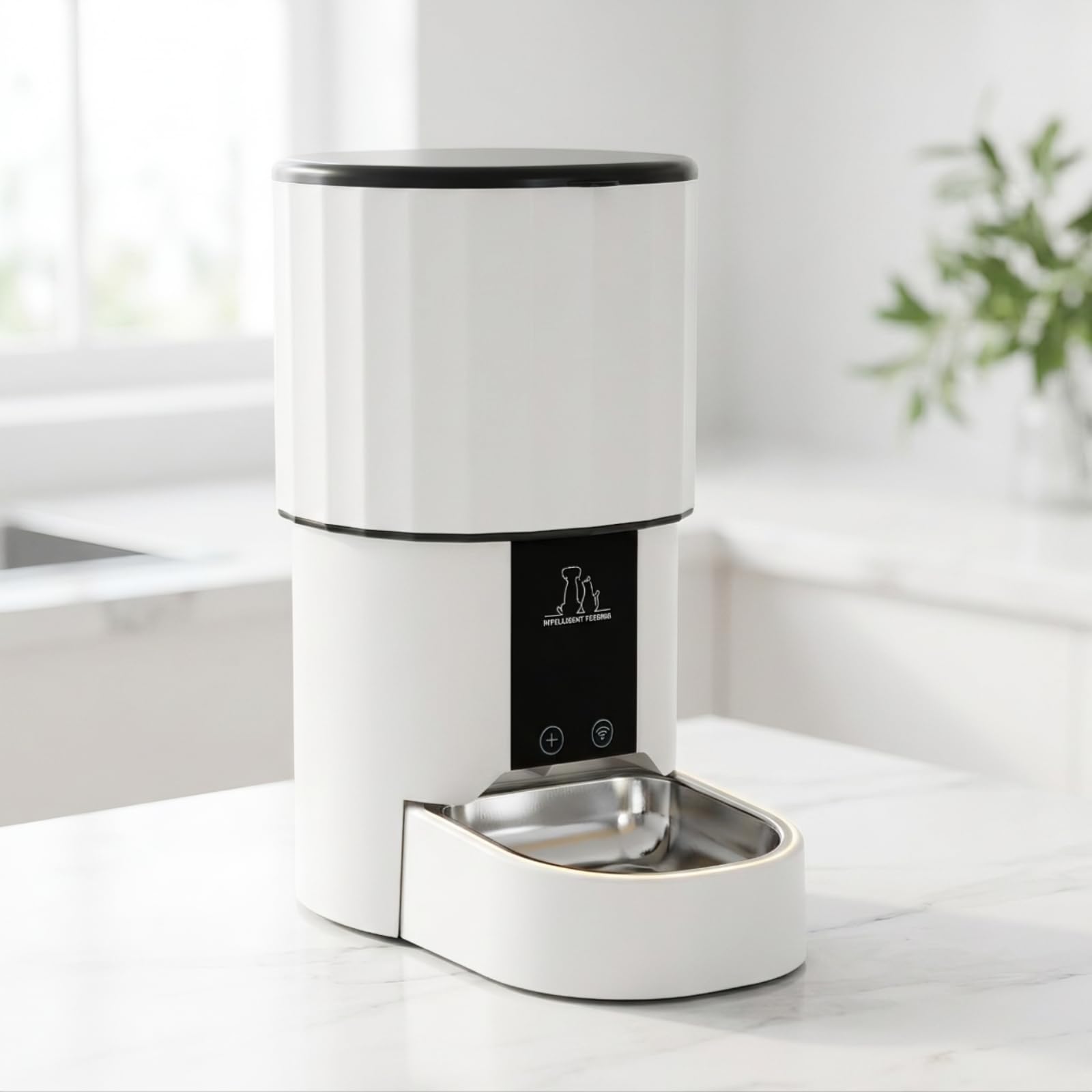Distributore di Cibo con Ciotole WiSenza | Distributore Automatico Cibo, Intelligente, per Viaggi Brevi, Cani Piccoli, Bianco