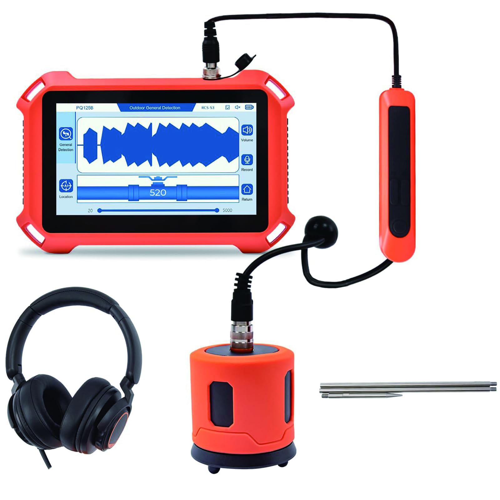 Detector de Fugas de Agua – Localizador Profesional de Tuberías Subterráneas, Profundidad 0,5–3 m, Pantalla Táctil HD 7", Reducción de Ruido para Tuberías Interiores y Exteriores 3M-Outdoor