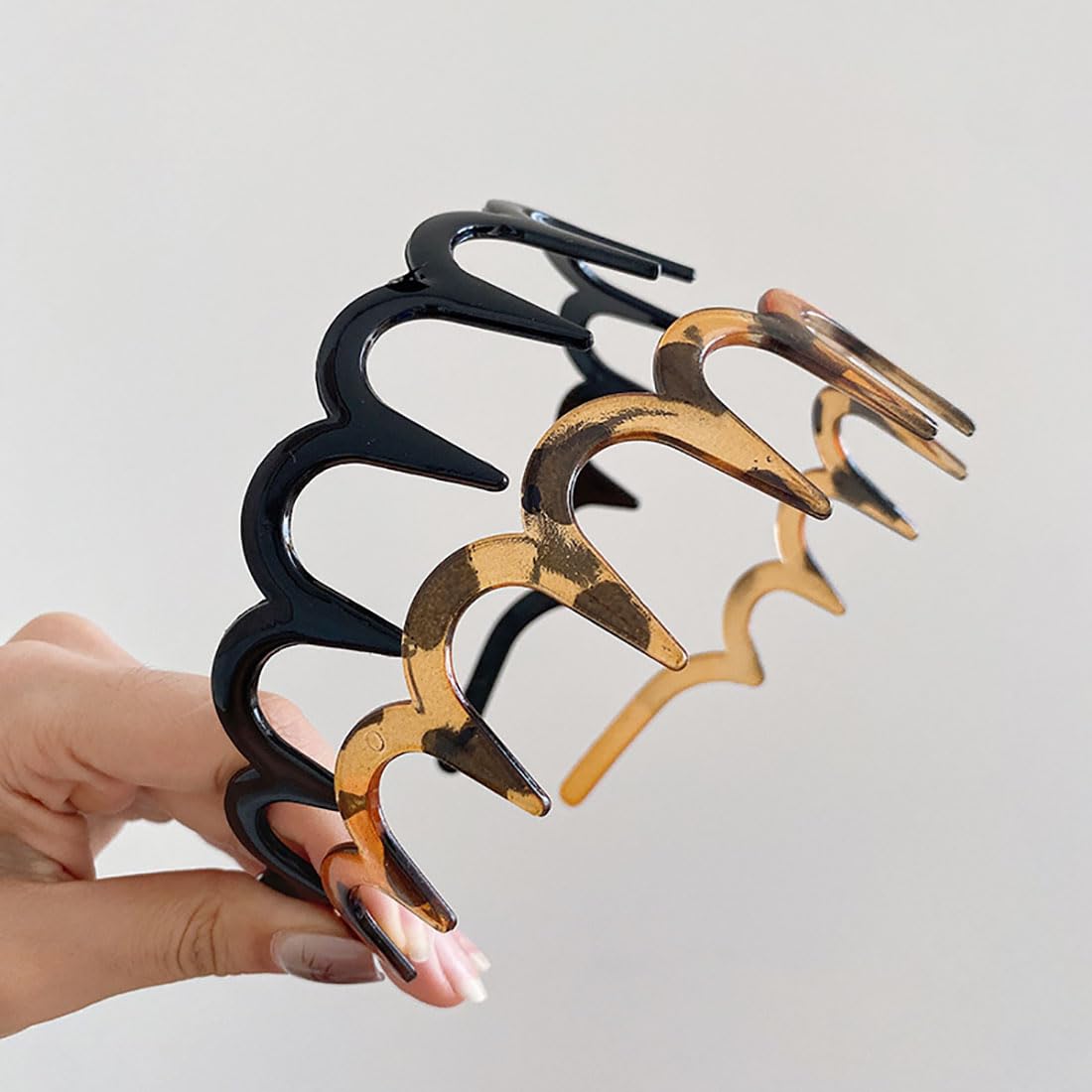 DTXLX 3 stuks Plastic Zig Zag hoofdband, haarbanden voor vrouwen en mannen, kleine tanden haar kam banden bevroren, schildpad Shell & glanzend -Sport & Fitness Anti-slip
