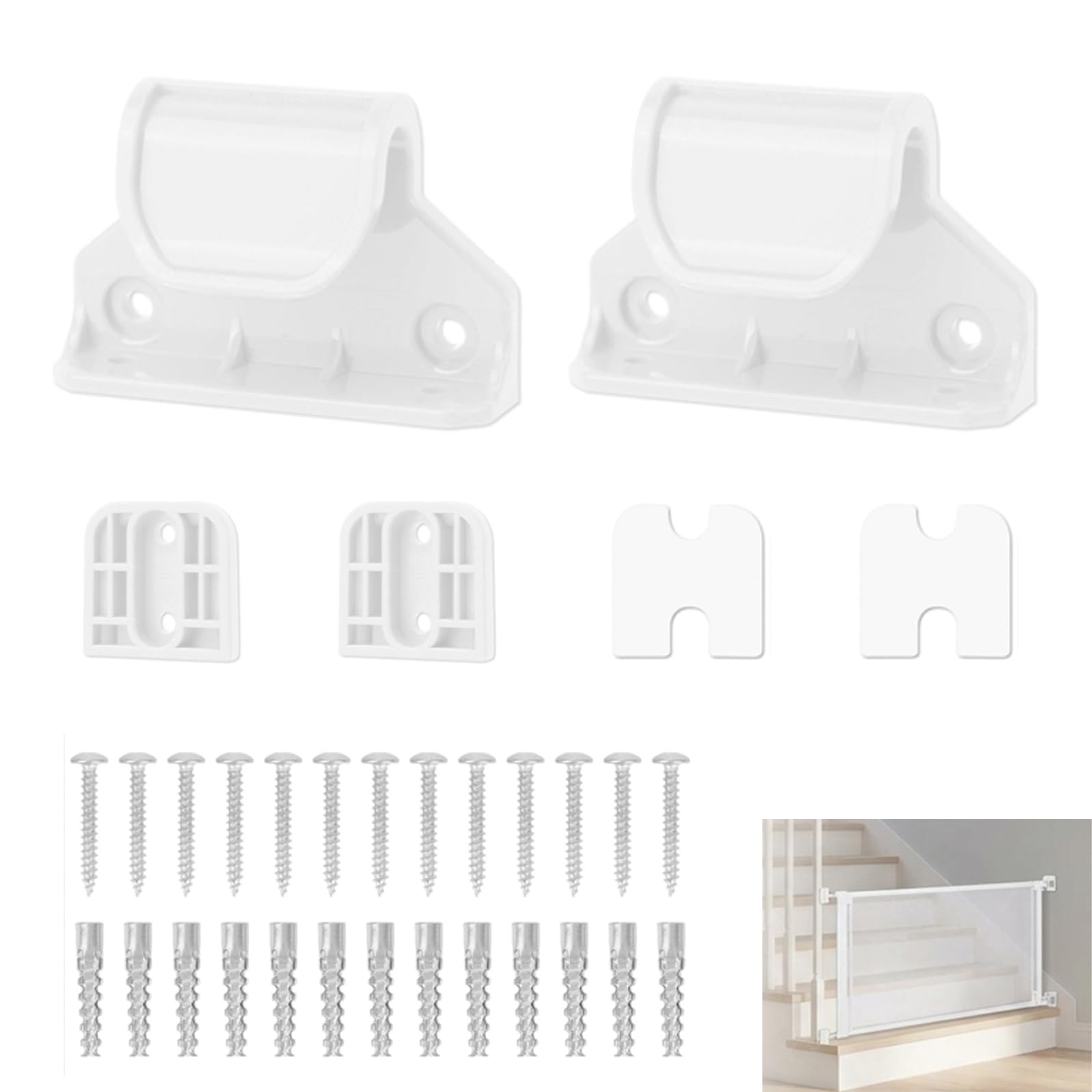 Retractable Baby Safety Gate Replacement Parts Kit, 2 Latches 2 Brackets 10 Screws 10 Wall Plugs, Stair Gate Hardware Set for Retractable Stair Gate, Stairgates for Toddlers & Pet Gate Accessories