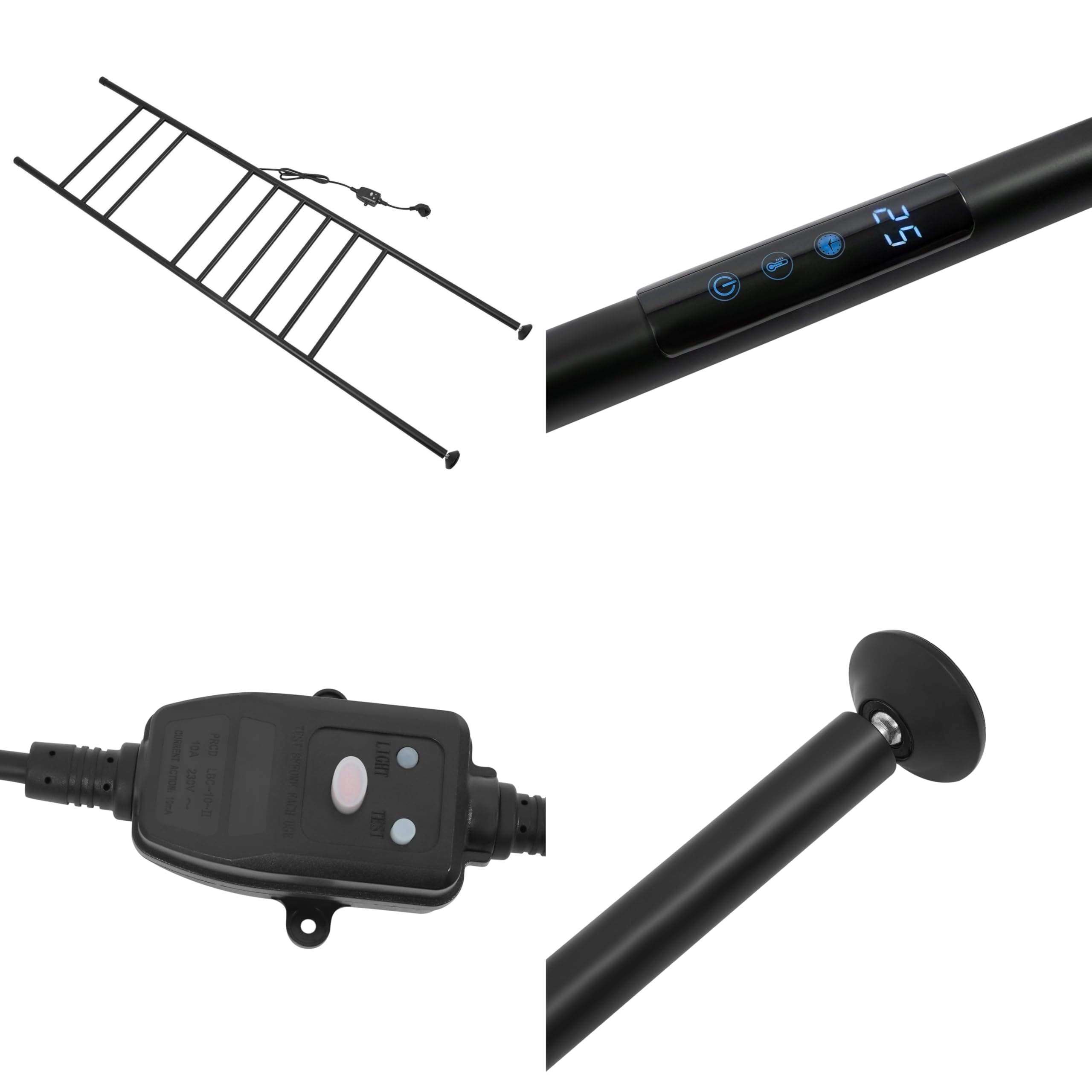 150W Elektrischer Handtuchwärmer aus Edelstahl mit Touch-Bedienung, Bodenstehender Handtuchhalter mit Temperaturregler (45~70℃), Elektrischer Handtuchständer mit Timer (1-24H) (Schwarz)
