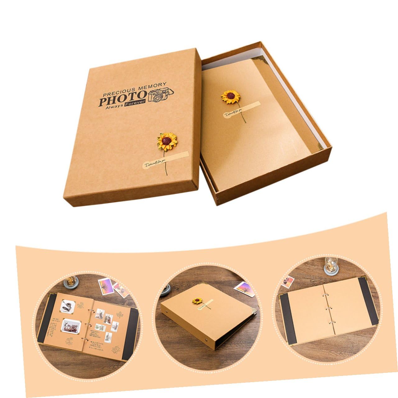 OSALADI Álbum de Fotos de Recortes DIY Retro, Papel Kraft Páginas Amarillas, Compacto y Portátil, Portafotos Familiar para Bodas, Cumpleaños y Recuerdos, Libro Decorativo Artesanal