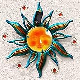 Fashionoda 18 'Solar Sun Face Wall Art - Metal Sun Sculpture with LED Lights & Smiling Face, Outdoor Wall Hanging Decorations (Blue)