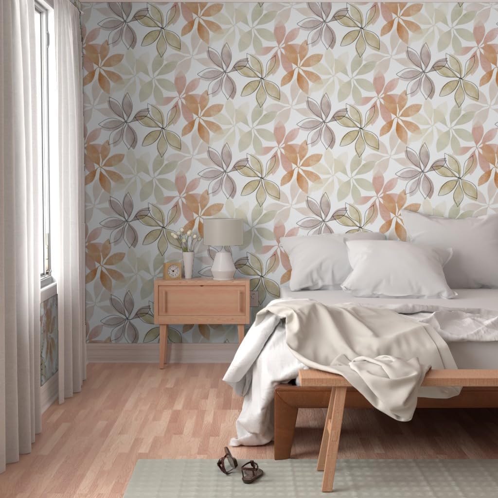 Spoonflower Removable Wallpaper Swatch - Abstract Botanical Neutral Leaves Biophilia Custom Pre-Pasted Wallpaper