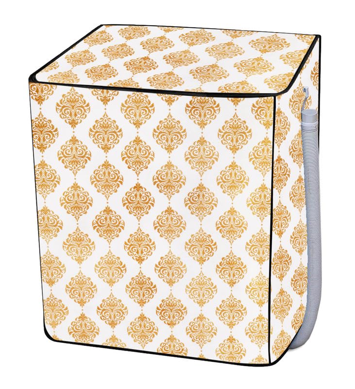Image of PVC Printed Semi Automatic Washing Machine Cover Compatible For Samsung, Lg, Whirlpool 6Kg, 6.2Kg, 6.5Kg, 7Kg, 7.2Kg, 7.5Kg, 8kg, 8.5kg | Waterproof & Dustproof Cover, Dmass Gold.