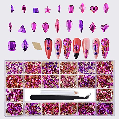 WEILUSI 5400Pcs Nail Art Rhinestones Round Beads Flatback Crystals Gems Glass Crystal Rhinestones 6 Size for Nail Art Makeup Face Decor Crafts Supply 4 Color (1000pcs Purple)