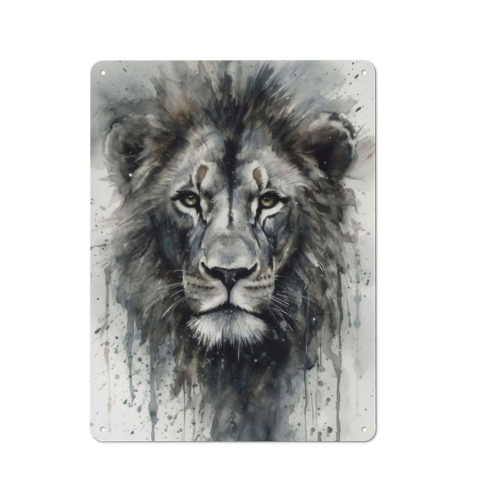 Lion Wild Majesty Understated Metal Wall Decor 40x30cm, Decorative Metal Sign for Workspace, Cafe, Shop Or Desk Area
