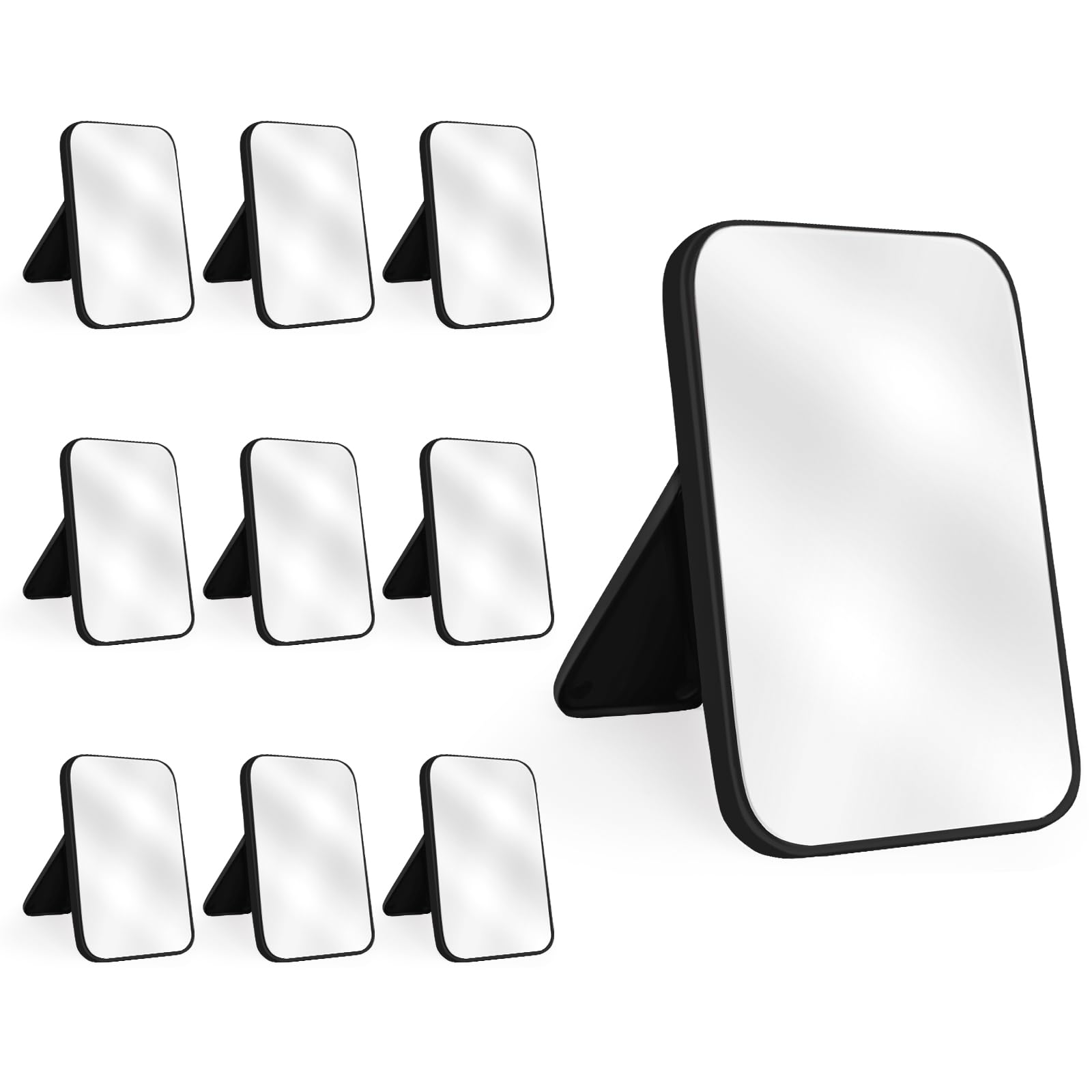 Yatnks 10Pcs Table Desk Vanity Makeup Mirror, 8-Inch Simple Portable Travel Mirror with Stand, Standing and Wall Hanging Dual-use Black