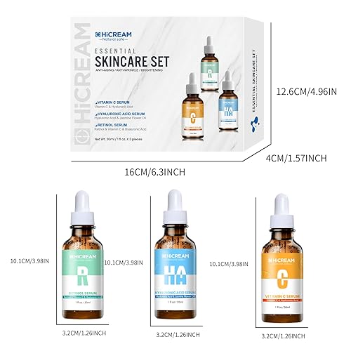 Miniatura 8 de Set de Suero Facial de 3 Piezas, Incluye Vitamina C, Ácido Hialurónico y Retinol - Set de Cuidado de la Piel para Iluminar, Reafirmar, Hidratar -