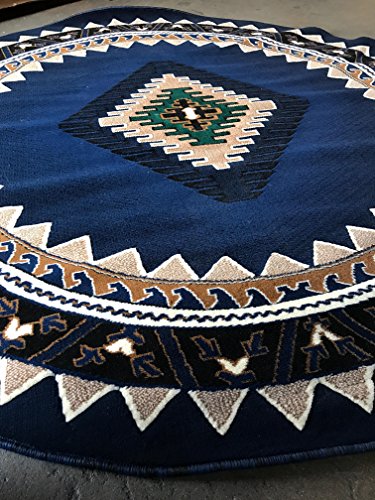 Kingdom Southwest Native American Round Area Rug Navy Blue Design D143 (6 Feet 7 Inch X 6 Feet 7 Inch Round) #TOP2