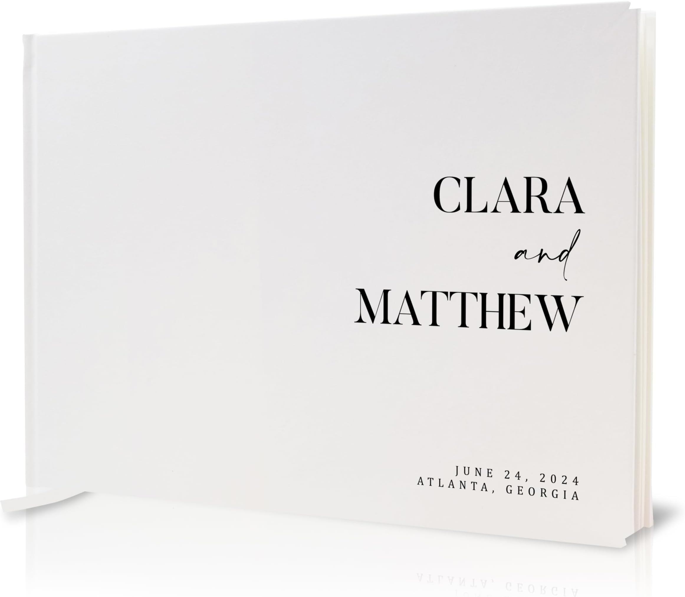 Personalized Guest Book - 11.5" x 8.5" Premium Custom Guest Signing Book with Bookmark and Blank Pages for Wedding Reception Table Decoration Engagement Birthday Party Event, Eggshell