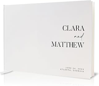 Personalized Guest Book - 11.5" x 8.5" Premium Custom Guest Signing Book with Bookmark and Blank Pages for Wedding Reception Table Decoration Engagement Birthday Party Event, Eggshell