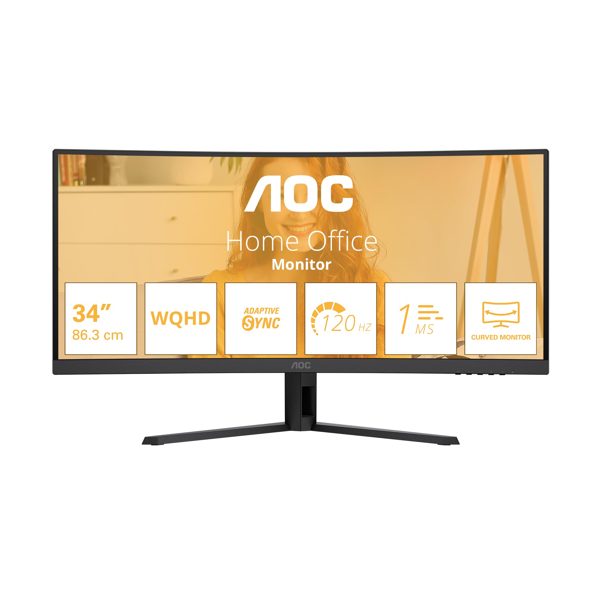 AOC CU34B3E Monitor 34 Pulgadas 120Hz Panel VA, 4ms GtG, HDR Ready, Adaptive Sync, (3440x1440 HDMI 1x 2.0) Negro