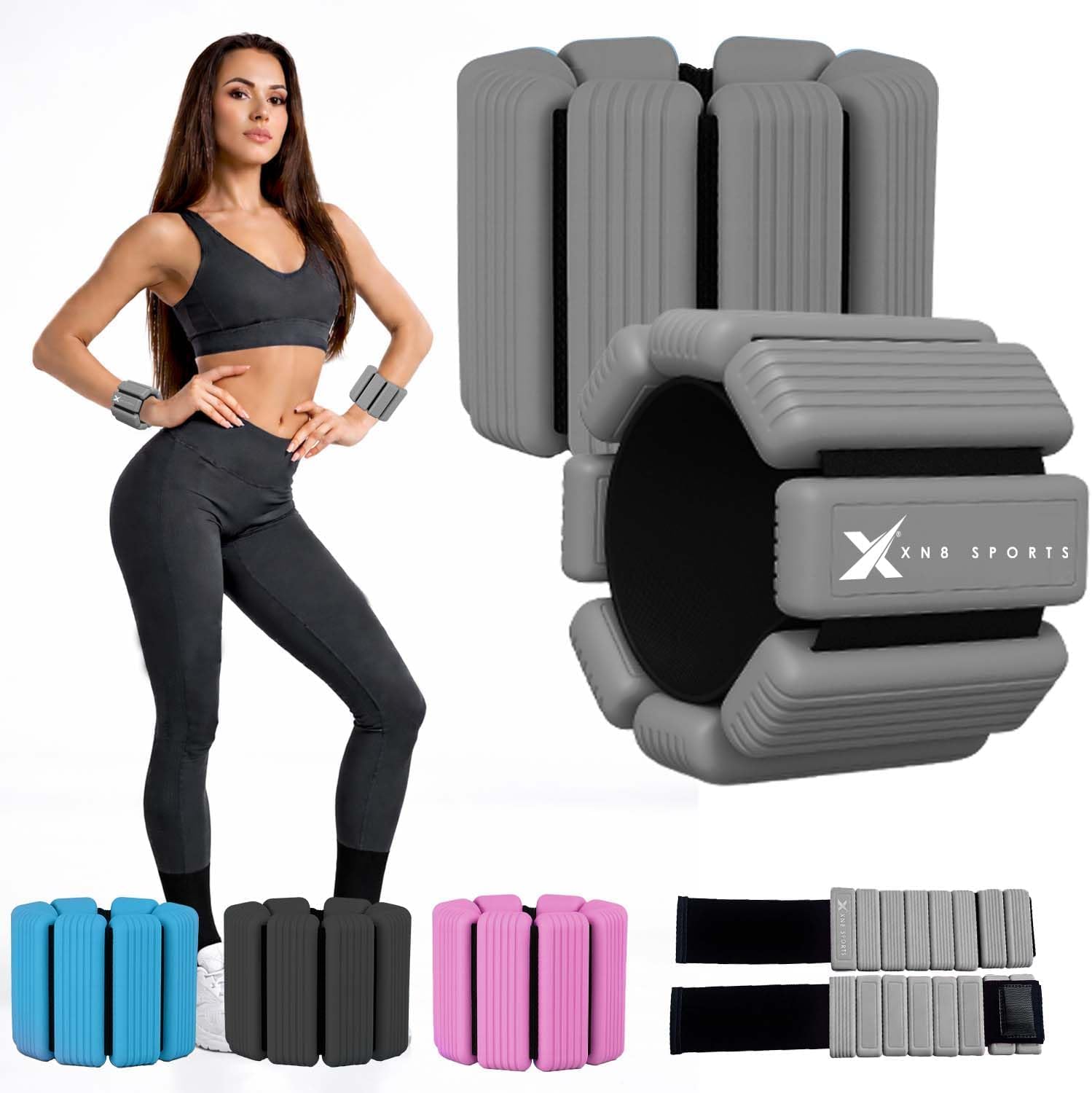 Xn8 Adjustable Ankle Weights 0.25, 0.5kg Pairs – Silicone Wrist & Ankle Weights for Walking, Running, Yoga, Pilates, Gym and Home Workouts - Wearable Weight Bracelets for Dance, Cardio & Aerobics