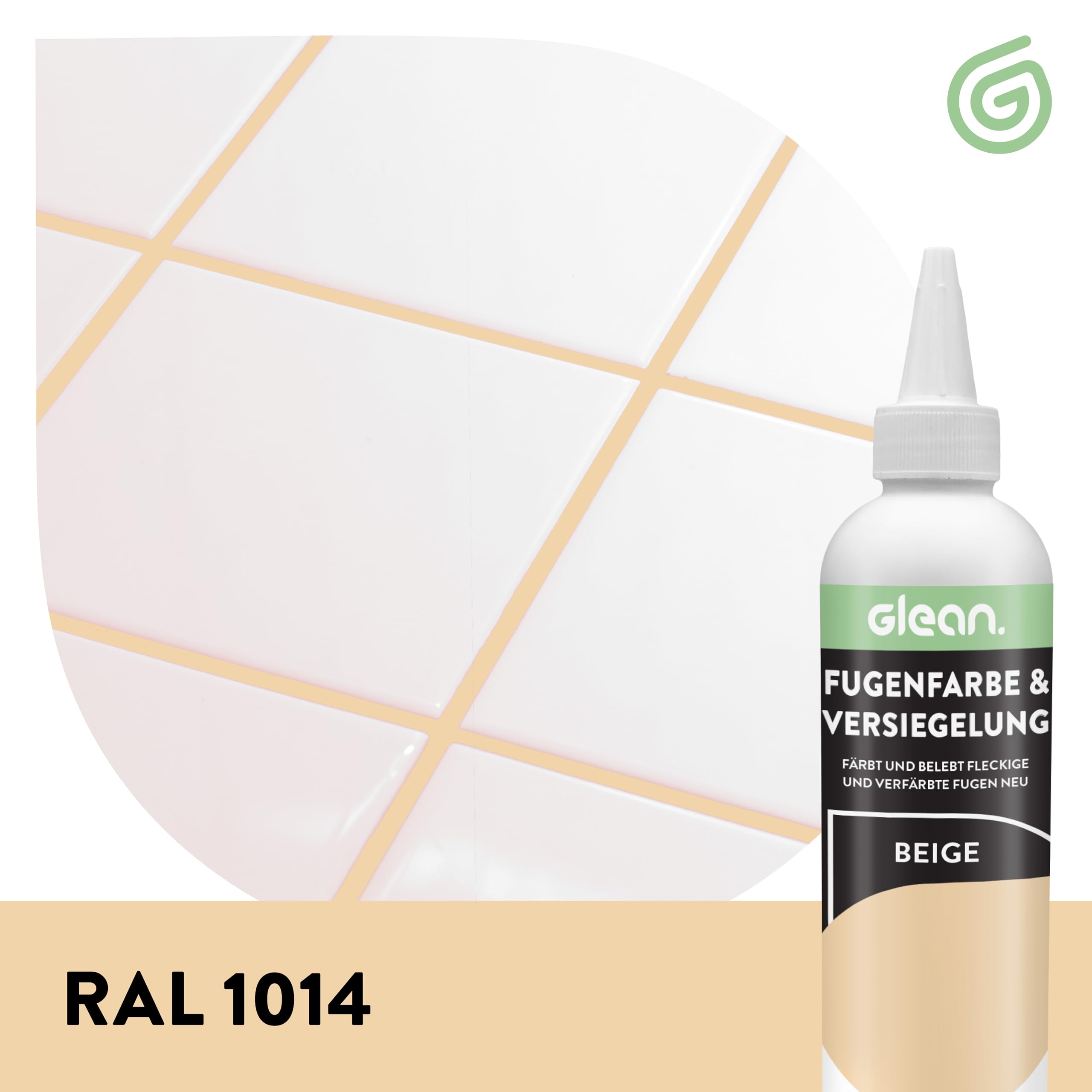 GLEAN Fugenfarbe & Versiegelung Beige | 340g | Erneuert & schützt Fliesenfugen | Mit Schaumstoffpinsel | Atmungsaktiv & fleckenresistent | Für Bad, Dusche & Küche