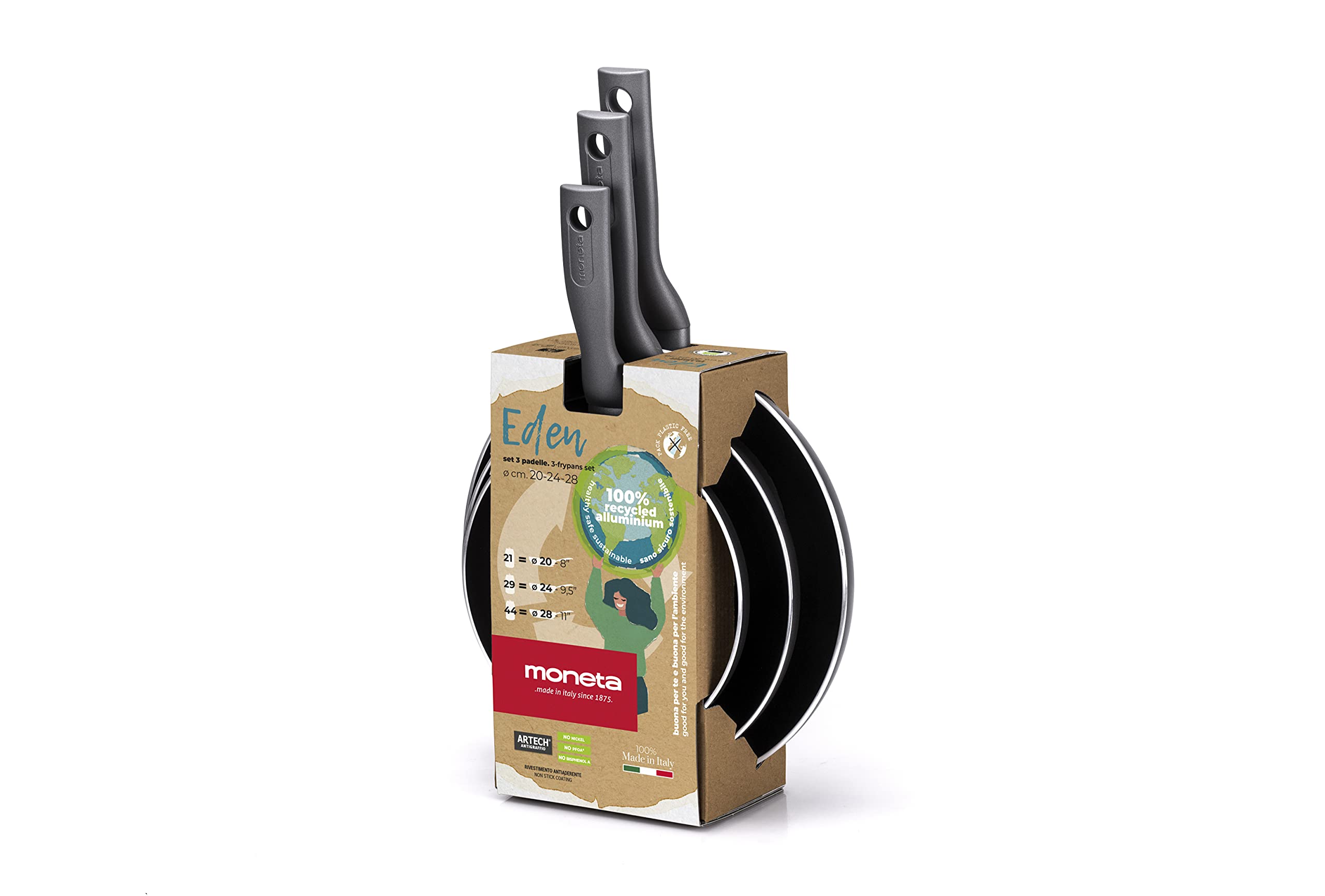 Poêles Eden Moneta lot de 3 Ø 20 24 28 cm pour cuisine écoresponsable