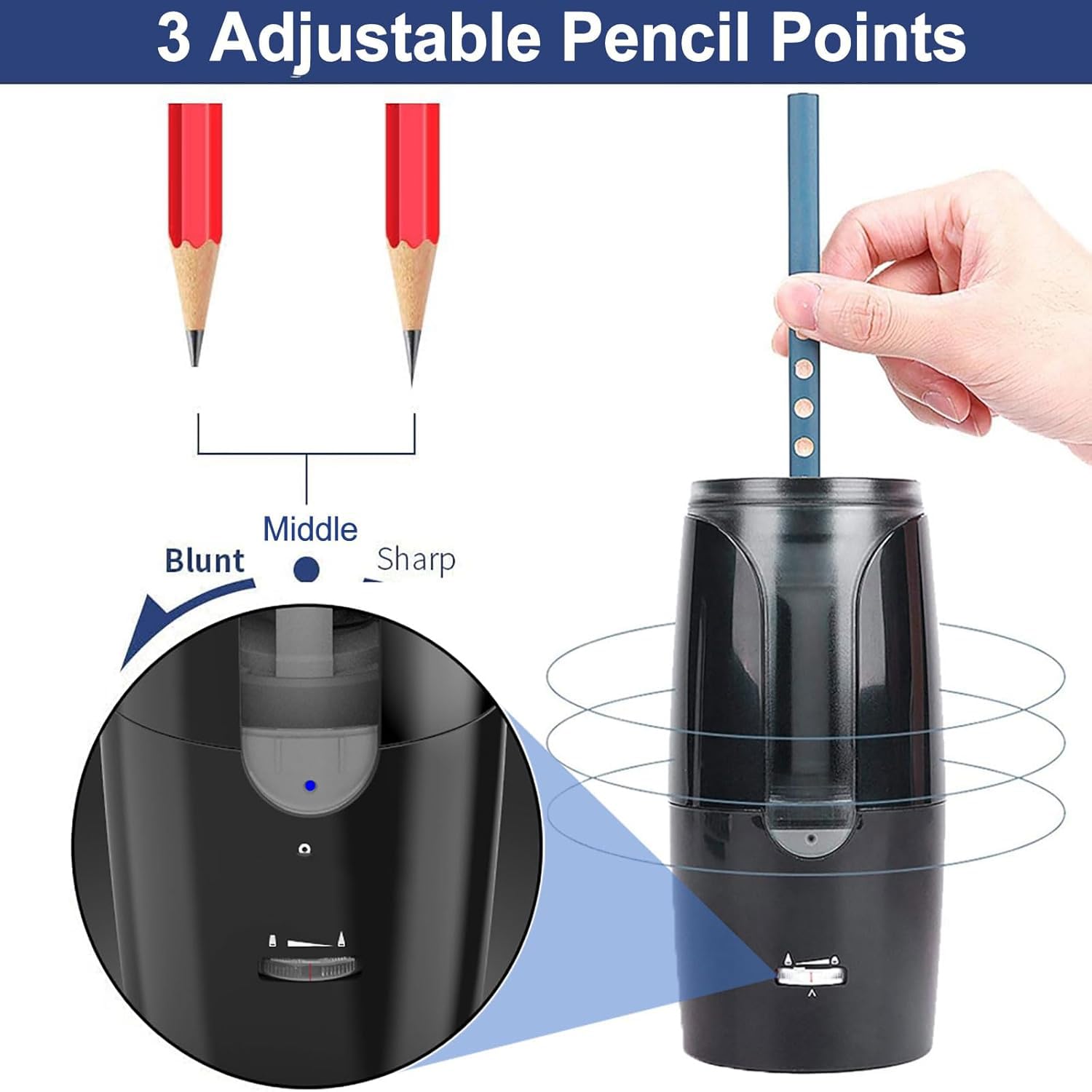 Elektrischer Bleistiftspitzer für Kinder, USB wiederaufladbarer Anspitzer mit Behälter, tragbar und sicher für Bleistifte und Buntstifte 6-12 mm Schule/Zuhause/Büro/Studio (Black)