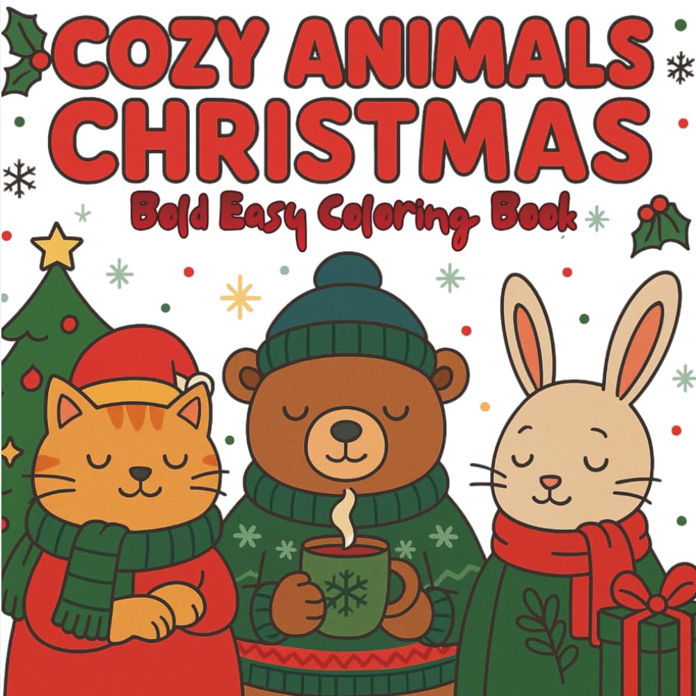 Cozy Animals Christmas Coloring Book for Adults : Bold and Easy Hygge Winter 60 Fun Scenes with Adorable Woodland Friends for Stress Relief & ... Scenes for Comfort, Joy & Stress Relief.