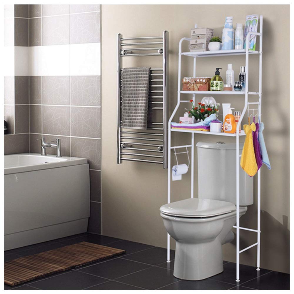 Étagère de rangement toilette meuble économiseur d'espace de salle de bain 3 couches métal