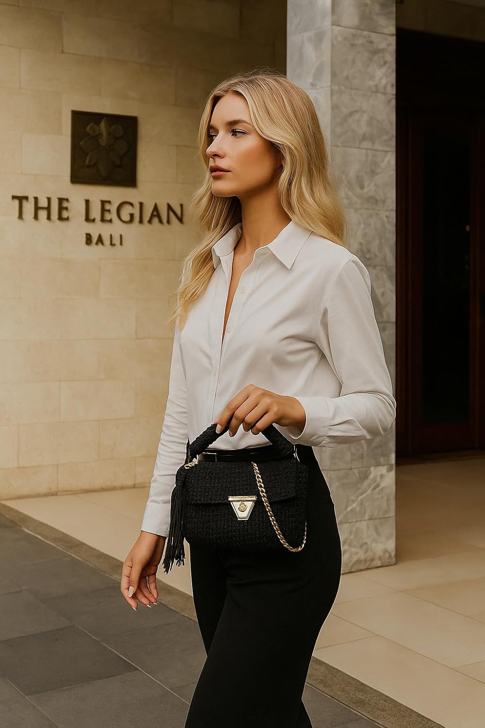 Handmade Caramel Crochet Shoulder Bag for Women | Gold Chain & Top Handle | Boho Knitted Purse | Elegant Evening - Image 3