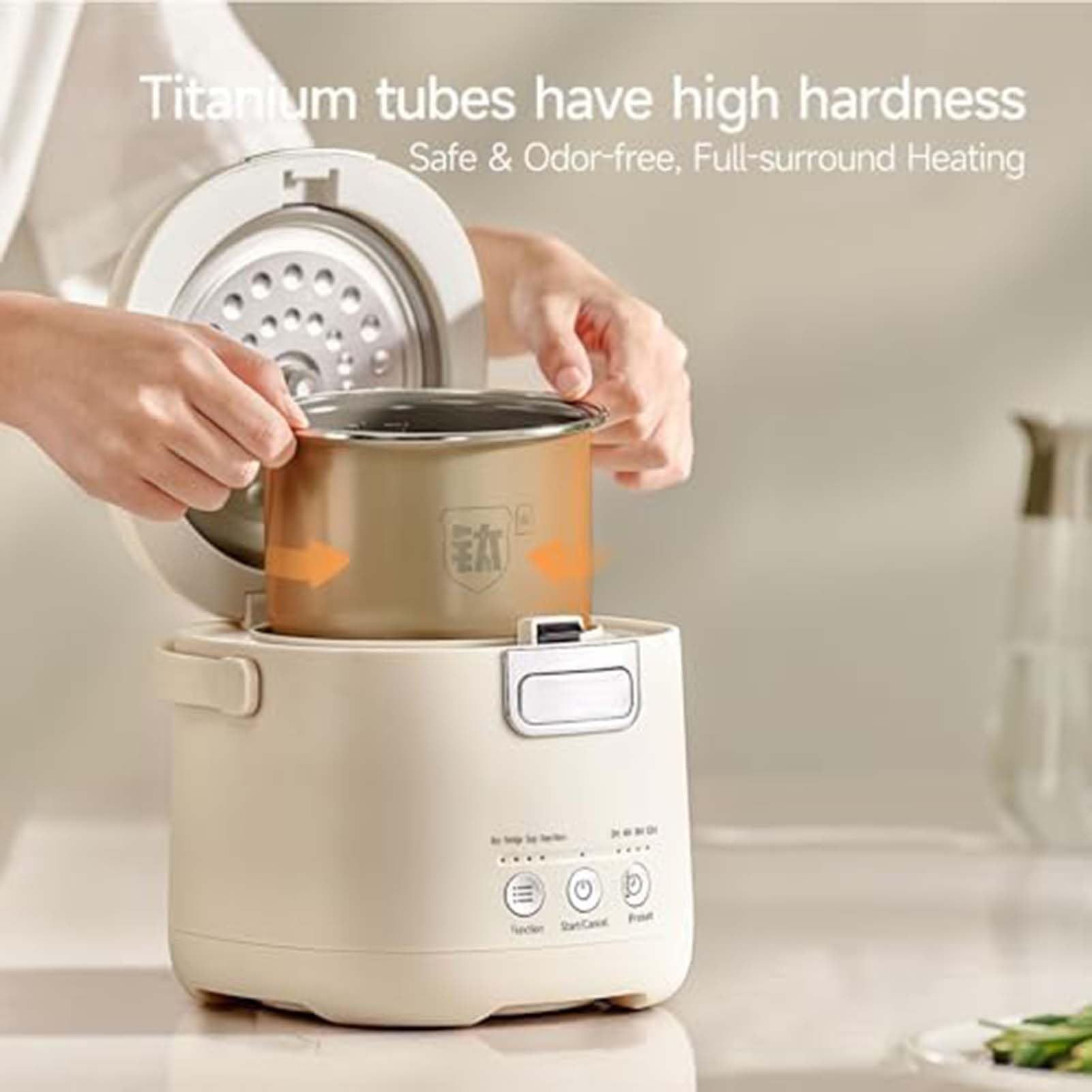 THEGA Cuociriso da 1,2 Litri, Pentola Interna Antiaderente, Multifunzione per Riso, Cereali, Porridge, Zuppe, Funzione di Mantenimento in Caldo, Facile da Pulire, Ideale per 1-2 Persone, Studenti