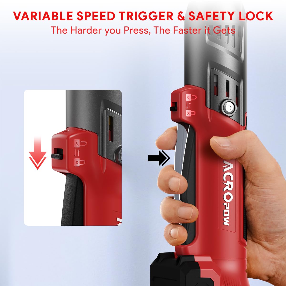 ACROPOW Clé à cliquet sans fil de 0,95 cm, compatible avec batterie Milwaukee 18 V, cliquet électrique à moteur sans balais de 20,3 m avec vitesse variable, adaptateurs de 1,27 cm et 0,6 cm, barre