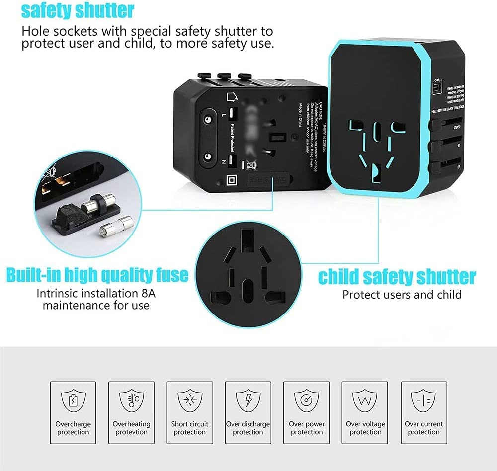 Adaptador de Corriente Universal en Todo el Mundo con 4 Puertos de Carga USB Adaptador de Corriente Internacional Enchufe de Viaje para Europa Reino Unido EE. UU. AU Asia