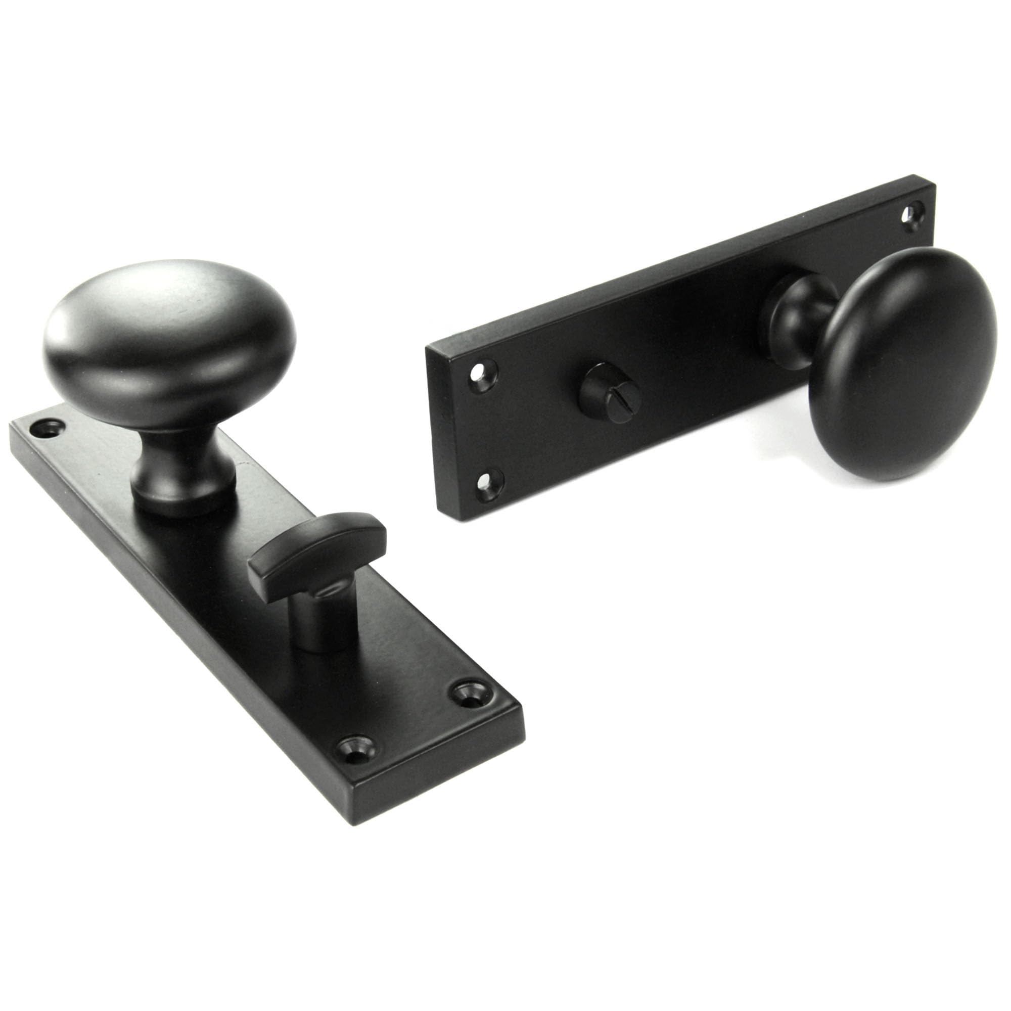 Underground Parts Black Jones & Grey New York Style Round Door Knobs Bathroom Handles On A Long Backplate Satin