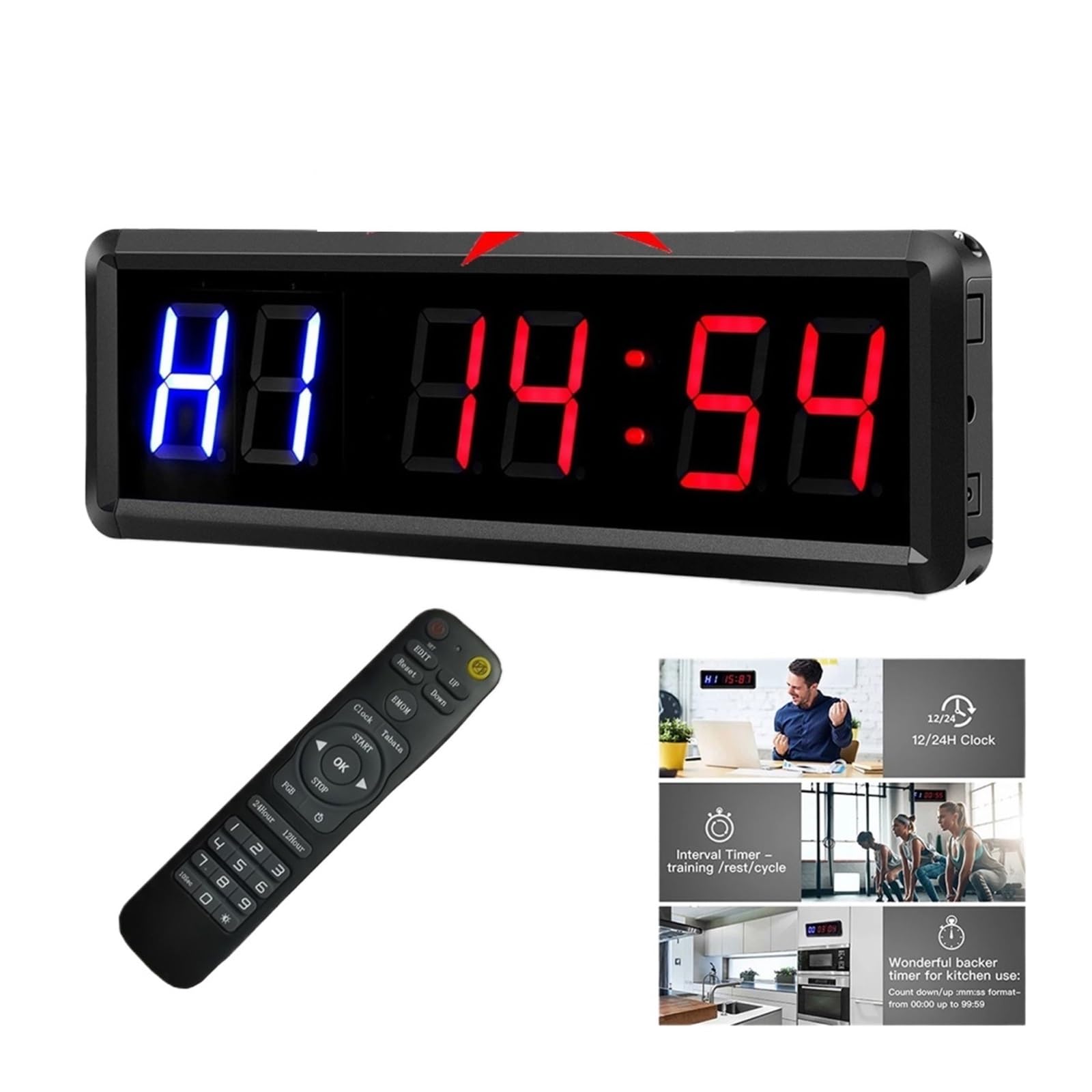 JVDDI 1.5" 6 Digit LED Timer Boxing GYM Tabata EMOM Interval Programmable Countdown/UP Stopwath Real Time Clock