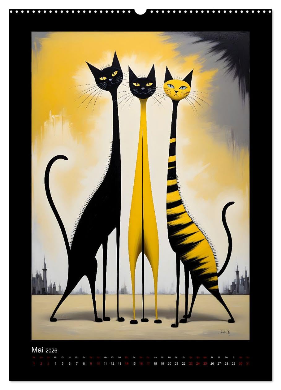 Buntes Katzenvolk (hochwertiger Premium Wandkalender 2026 DIN A2 hoch), Kunstdruck in Hochglanz: Humorvolle, skurrile Bilder von farbenfrohen Katzen ... kunstvoll in Szene gesetzt (CALVENDO Kunst)