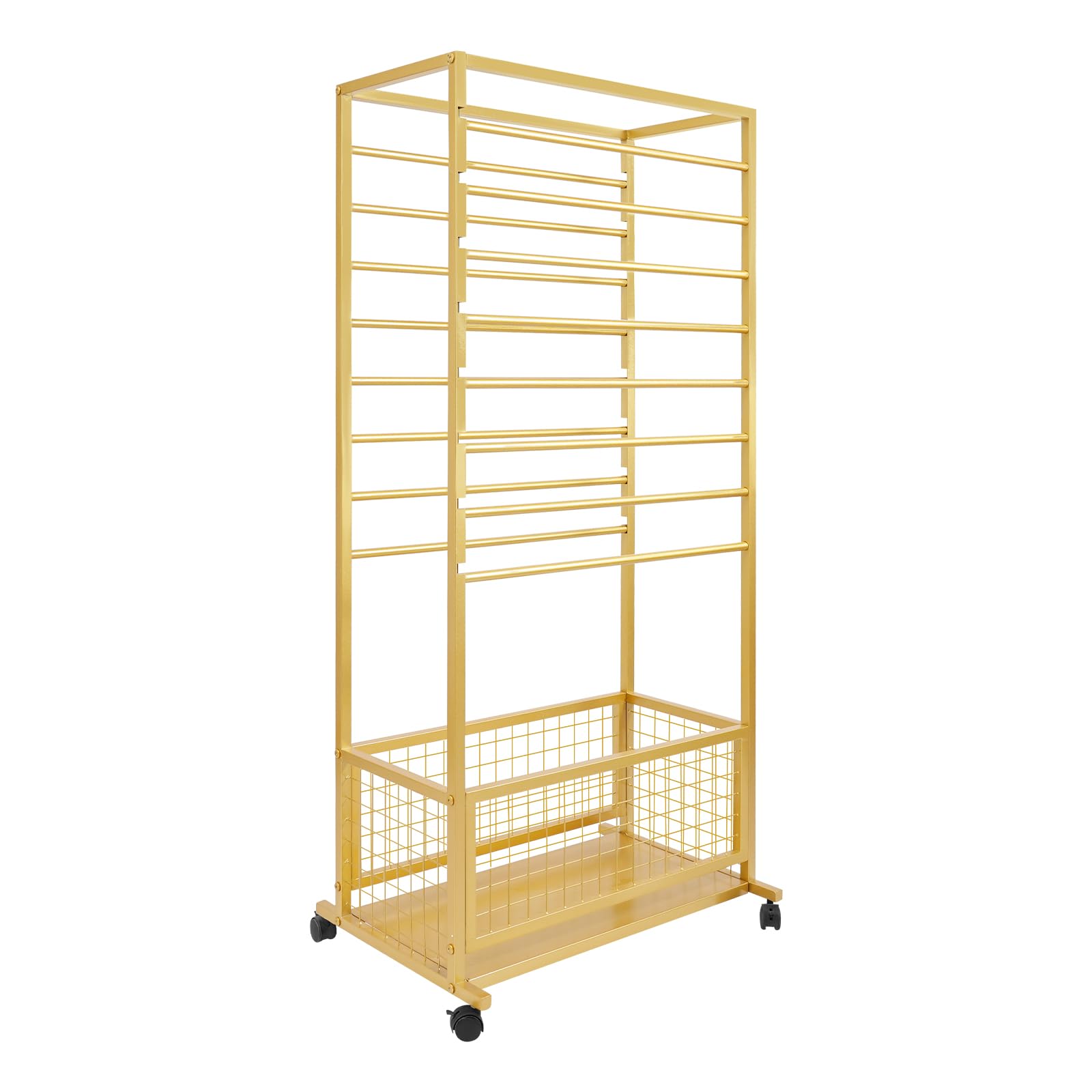 Floor Standing Ribbon Storage Organizer, 16-Layer Iron Rolling Ribbon Holder Organizer Rack with Bottom Basket, Wrapping Paper Holder, Slim Ribbon Storage Rack for Flower Shop,Craft Room H: 60inch