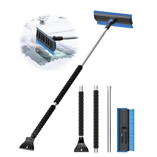 helloleiboo 2025 Extra Long 55.7" Ice Scrapers for Car Windshield Multi-Functional Detachable Car Ice Scraper with Foam Grip and 270° Pivoting Brush Head Snow Brush for SUV Truck Auto (Blue)
