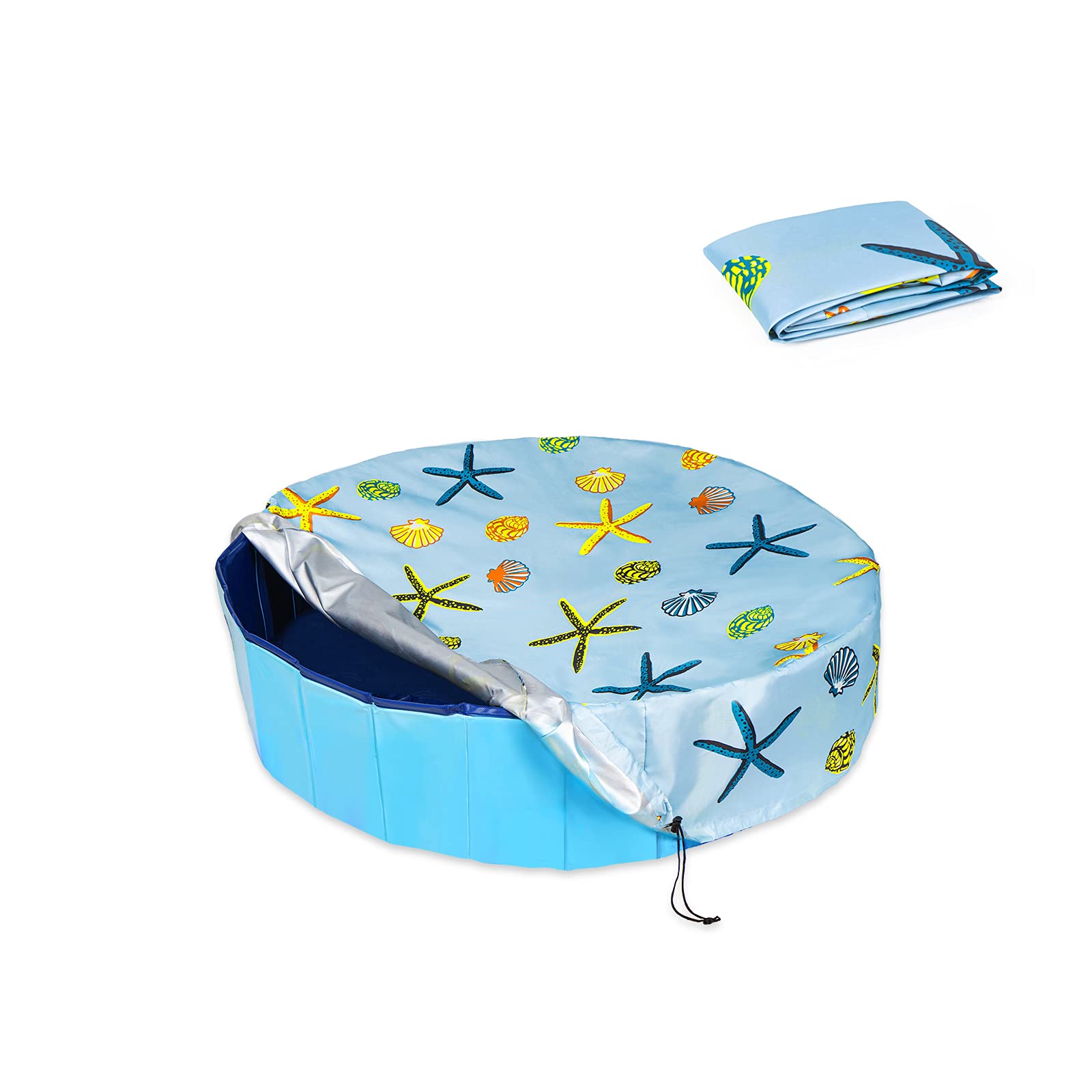 Docuwee Round Pool Cover 32", Foldable Kiddie Solar Cover Fit Dog Swimming Pool, Pets Kids Bath Tub, Anti-UV Dustproof Safety Pool Covers with Starfish Shells Pattern โ image 1