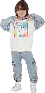 طقم بيجامة للشتاء من الجينز مزينة بطباعة كلمة «Amazing» بتصميم عملي وأنيق للبنات من تشويس ان سي (كود 661) (لون أبيض، مقاس سنتين)