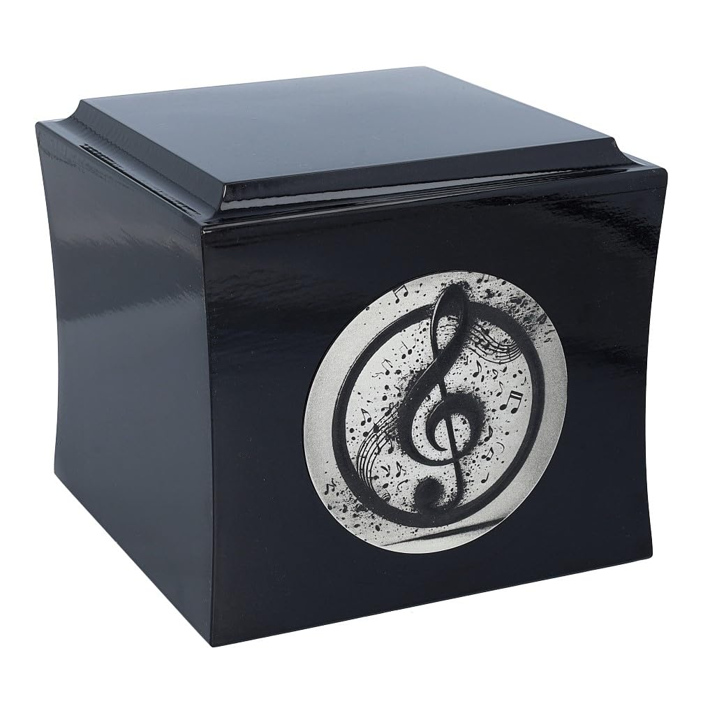 Urna de madera con clave de sol Caja de cremación para músico con notas Urna con partituras (negro/diseño1)