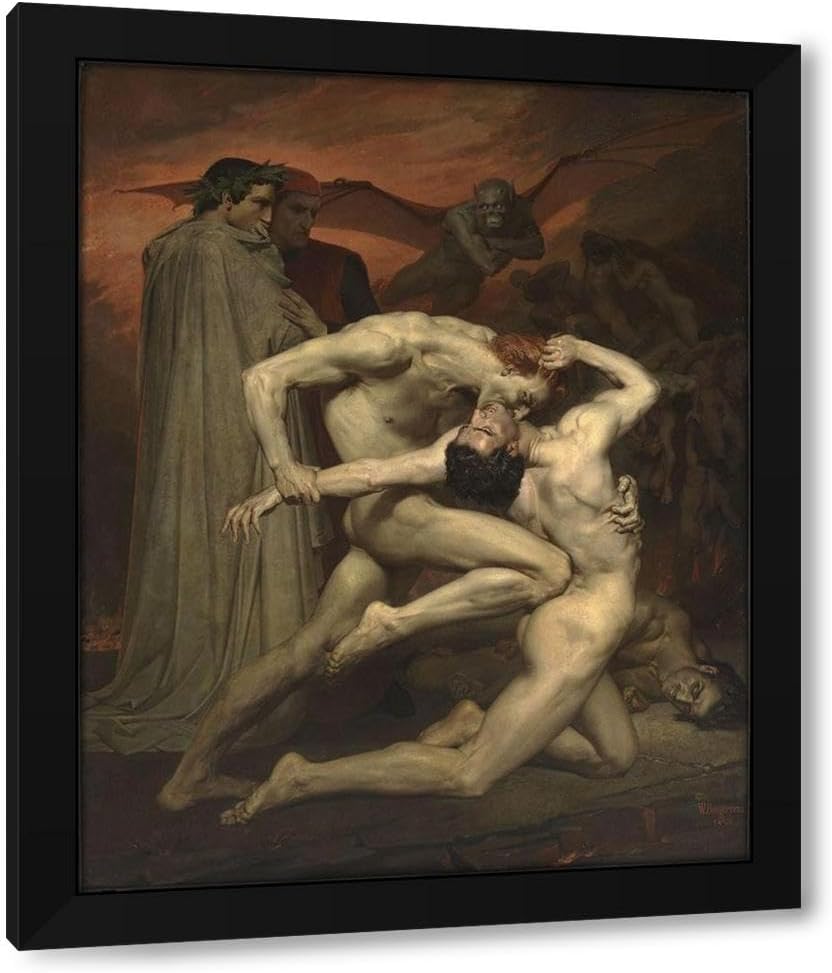 Bouguereau, William-Adolphe 36x45 Huge Black Modern Framed Canvas Art Print Titled: Dante and Virgil inÃ‚ Hell