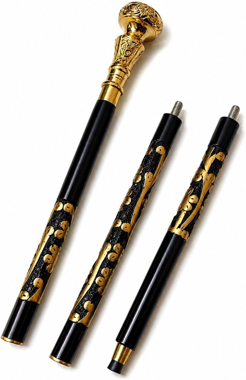 Luxury Victorian Walking Cane, Handmade Black & Gold Adjustable Walking Stick, Antique Style Decorative Gentleman Cane, Royal Costume Accessory