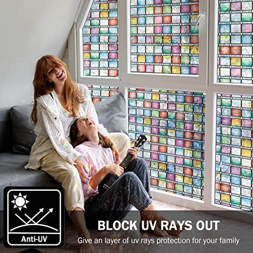 Feomos Stained Glass Window Film, Rainbow Window Tint, Window Privacy Films, Decorative Window Stickers For Home Anti Uv 11.8 X 78.7 Inches #TOP4