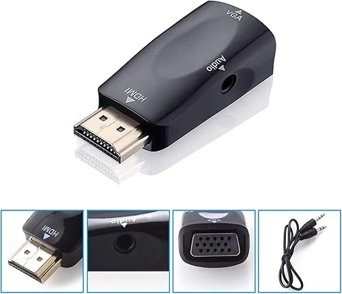 Miniatura 5 de YIKUER Adaptador HDMI a VGA, HDMI macho a VGA hembra con cable de audio de 0.138in, convertidor HDMI 4K a VGA macho a negro