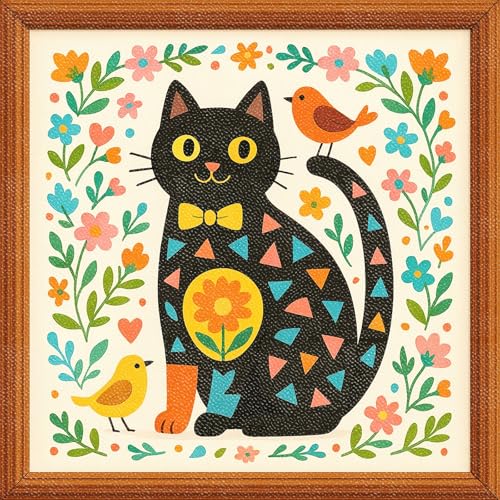 HOMETITUTE 10PCS 12x12 Inch Vintage Floral Black Cat Birds