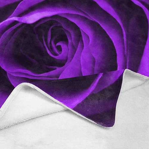 Miniatura 4 de Manta personalizada con texto de nombre, hermosa manta de forro polar súper suave con rosa morada para sofá, cama (50 x 60 pulgadas)