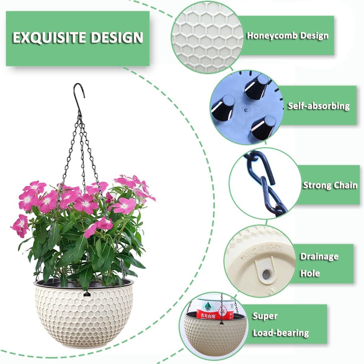 Supporto per Piante da corrimano sospeso 2 Pezzi Cesto per vasi da Fiori da Balcone multifunzionali durevoli