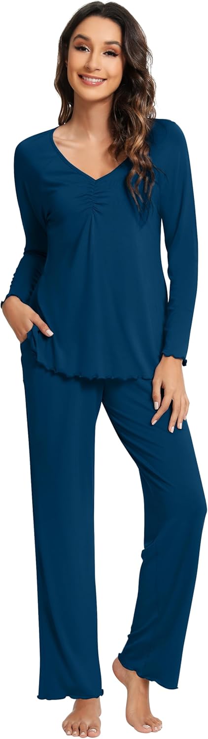 WiWi Pajama Sets for Women Soft Comfy Pjs Loungewear Sleepwear with Pants Viscose from Bamboo Pajamas Set S-XXL