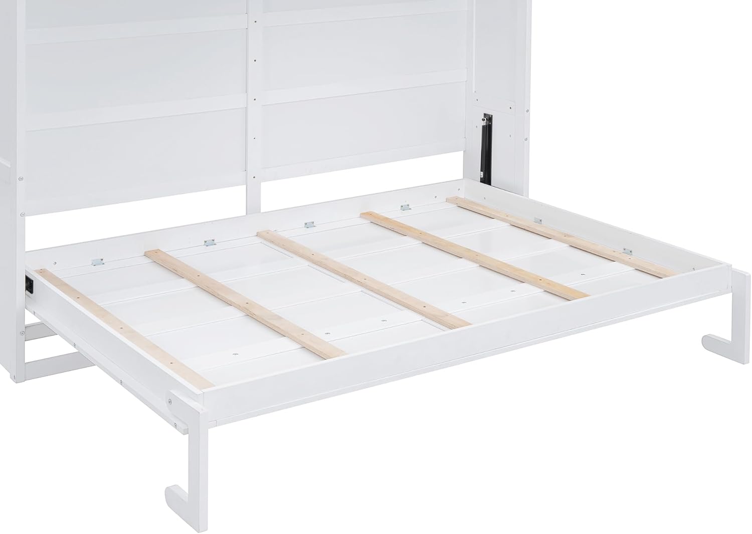 Horizontal Murphy Bed Queen Size Hidden Murphy Bed with Storage Cabinet, Foldable Wall Bed for Bedroom Living Room Guest Room, White