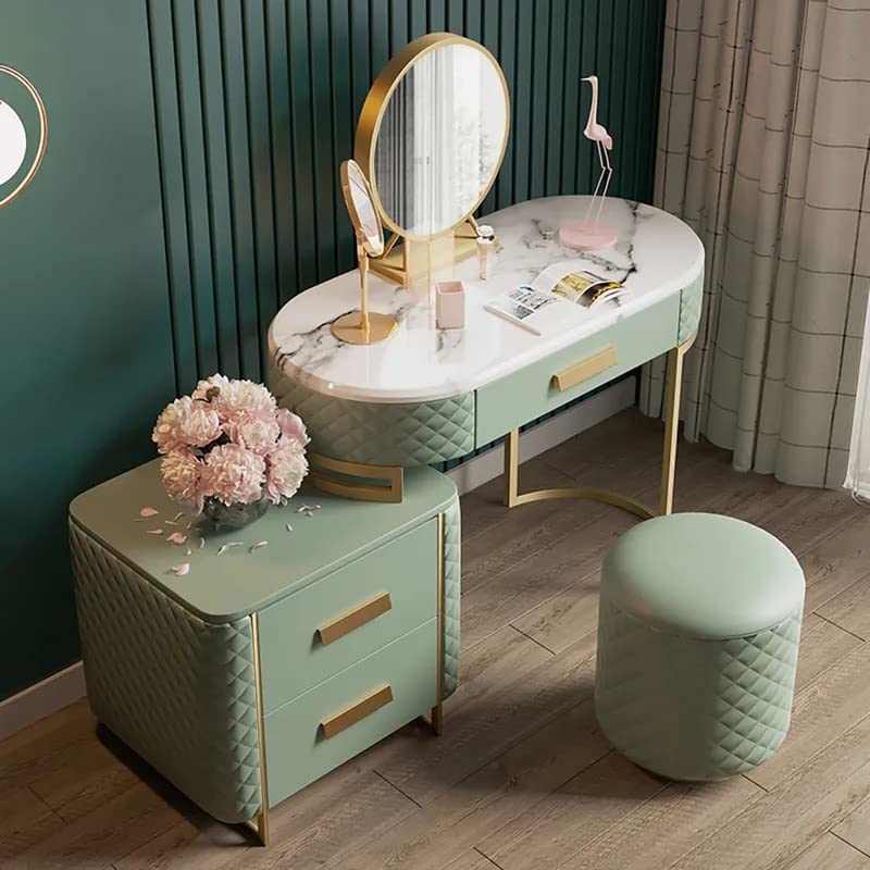 NG Decor Green Makeup Vanity Set Expandable Dressing Table with Cabinet (Stool Not Included)-image-9