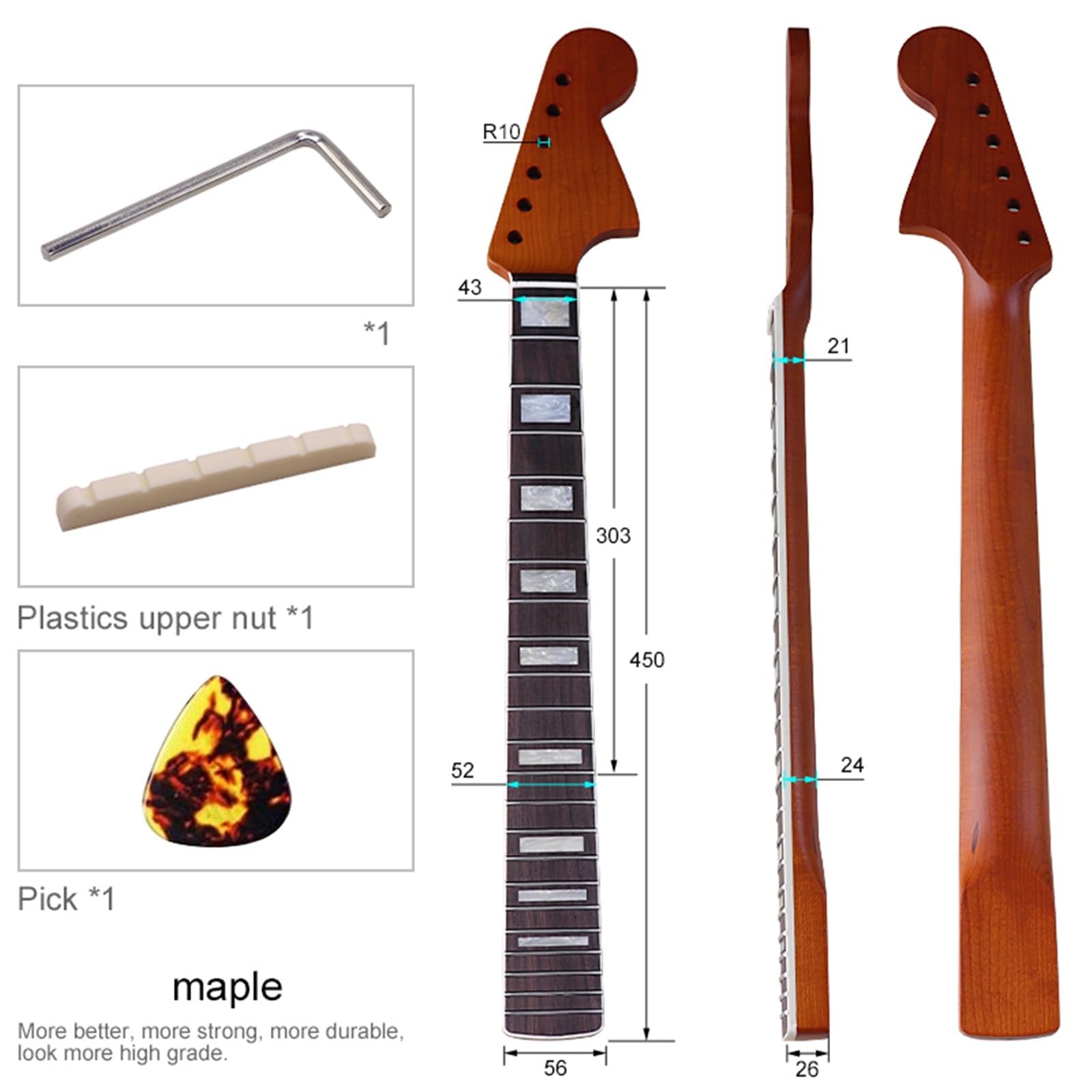 Guitar Neck Set Roasted Maple Binding Neck 6 String 22 Frets Suitable For Electric Guitar Accessories