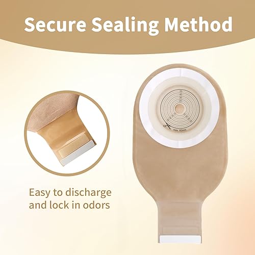 Miniatura 5 de 20 bolsas de colostomía, suministros de ostomía, bolsa de ostomía drenable de una pieza con cierre para el cuidado del estoma de ileostomía