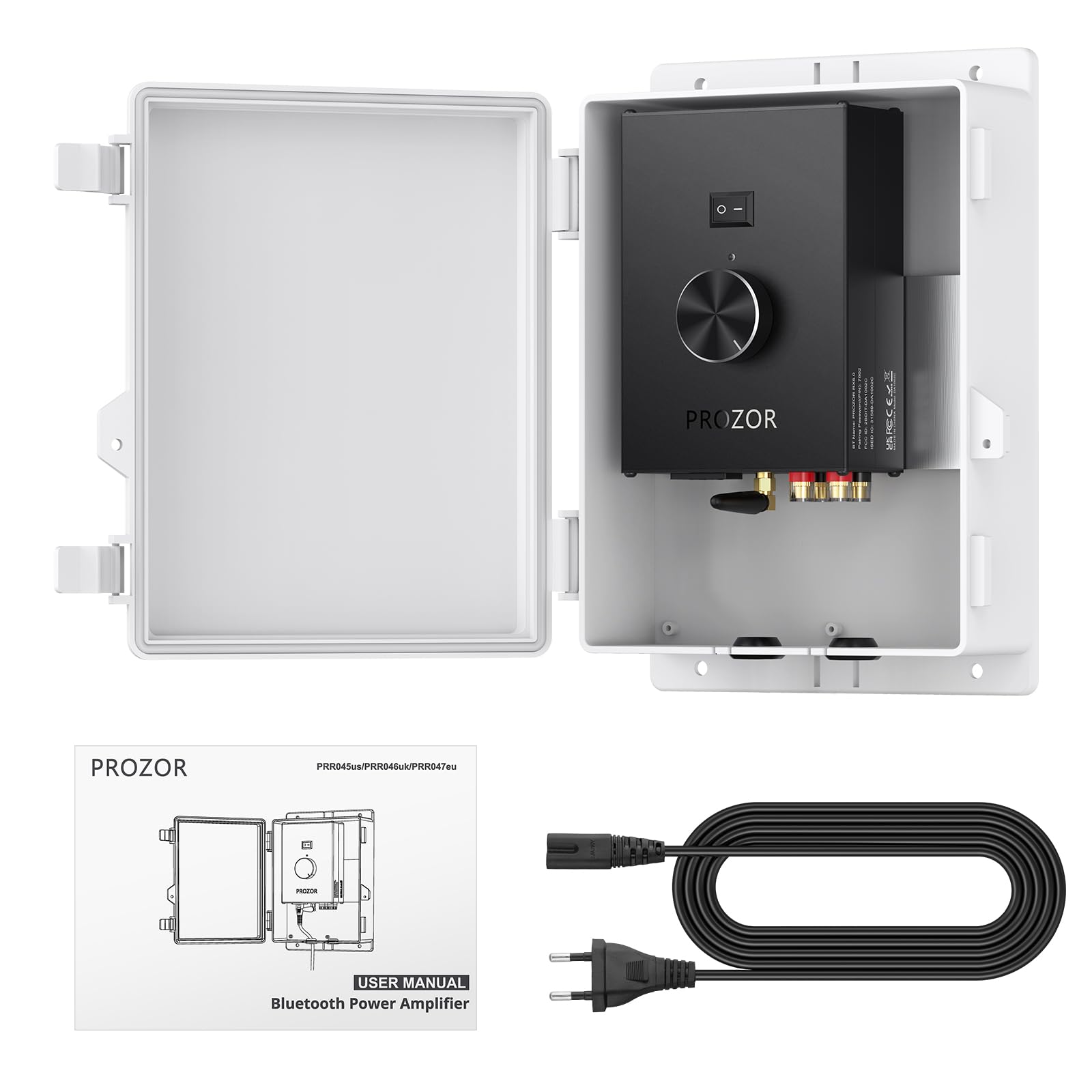 PROZOR Amplificatore Audio Esterno Potenza di picco 200W+200W Bluetooth 5.0 con Alimentazione Amplificatore 30V 5A Impermeabile con Alloggiamento TPA3221 per Patio Piscina Giardino Festa