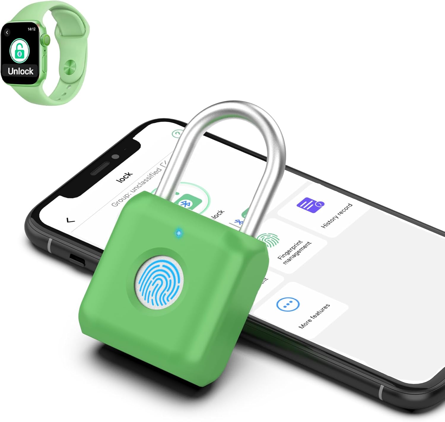 Fingerprint Padlock eLinkSmart Gym Locker Lock with Phone App iOS Watch Metal Keyless Combination Locks for Backpack Suitcase Luggage School Sports Locker Toolbox Hasp Storage Green Fingerprint Padlock eLinkSmart Gym Locker Lock with Phone App iOS Watch Metal Keyless Combination Locks for Backpack Suitcase Luggage School Sports Locker Toolbox Hasp Storage Green