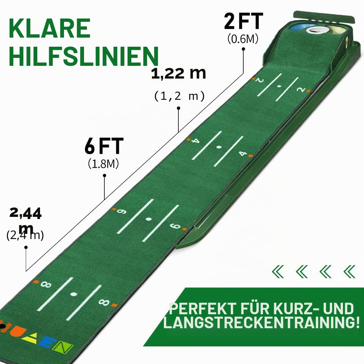 Putting-Grün, Indoor-Matte Mit Ballrücklauf und 3 Löchern, Golf-Trainingsausrüstung für Zuhause oder Büro, Geschenke und Zubehör für Männer